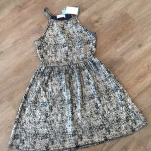 French Grey High Neck Fit and Flare Halter Dress